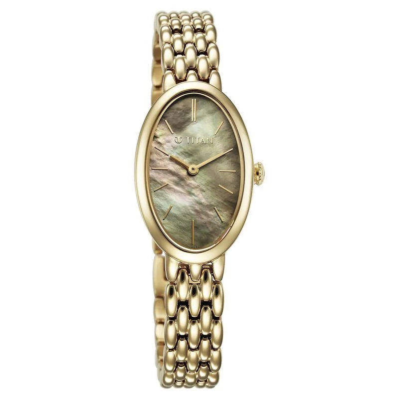 Titan Aura Quartz Analog Mother Of Pearl Dial Stainless Steel Strap Watch for Women 95246YM01 - KRISHNA WATCH COMPANY