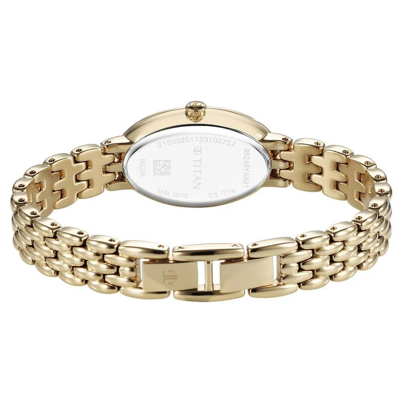 Titan Aura Quartz Analog Mother Of Pearl Dial Stainless Steel Strap Watch for Women 95246YM01 - KRISHNA WATCH COMPANY