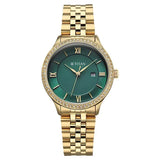 Titan Purple Prestige Quartz Analog with Date Green Dial Golden Stainless Steel Strap Watch For Women 95247ym01