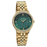 Titan Purple Prestige Quartz Analog with Date Green Dial Golden Stainless Steel Strap Watch For Women 95247ym01