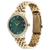 Titan Purple Prestige Quartz Analog with Date Green Dial Golden Stainless Steel Strap Watch For Women 95247ym01