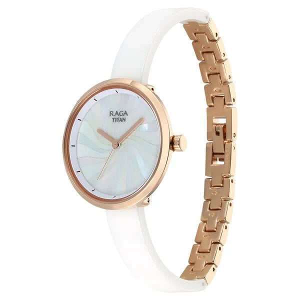 Titan Raga Memoirs Quartz Analog Mother Of Pearl Dial With White Ceramic Strap Watch For Women 95253kd01f - KRISHNA WATCH COMPANY
