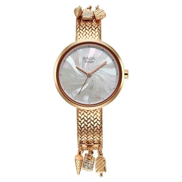Titan Raga Memoirs Quartz Analog Mother Of Pearl Dial With Rose Gold Metal Strap Watch For Women 95253wm01f - KRISHNA WATCH COMPANY