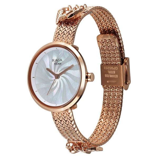 Titan Raga Memoirs Quartz Analog Mother Of Pearl Dial With Rose Gold Metal Strap Watch For Women 95253wm01f - KRISHNA WATCH COMPANY