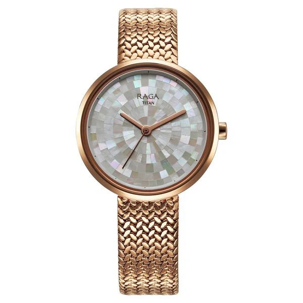 Titan Raga Memoirs Quartz Analog Mother Of Pearl Dial With Rose Gold Metal Strap Watch For Women - 95253WM02F - KRISHNA WATCH COMPANY