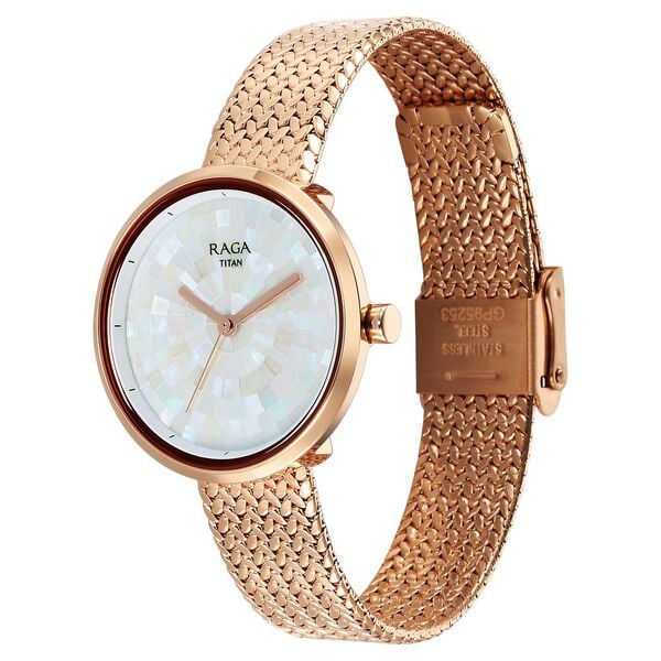 Titan Raga Memoirs Quartz Analog Mother Of Pearl Dial With Rose Gold Metal Strap Watch For Women - 95253WM02F - KRISHNA WATCH COMPANY