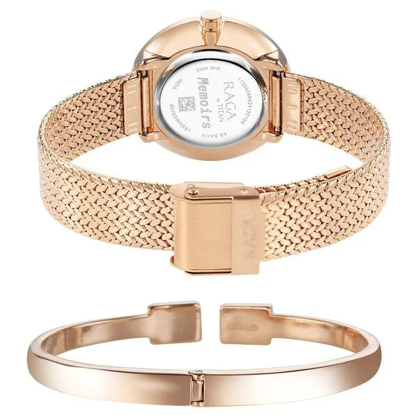 Titan Raga Memoirs Quartz Analog Mother Of Pearl Dial With Rose Gold Metal Strap Watch For Women - 95253WM02F - KRISHNA WATCH COMPANY