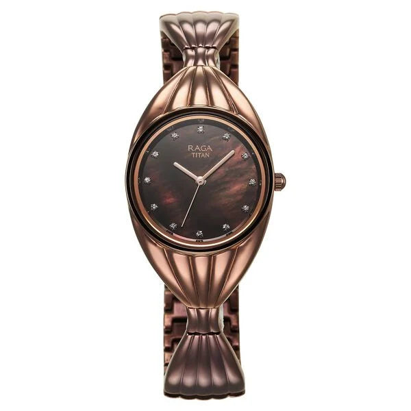 Titan Raga Memoirs Quartz Analog Mother Of Pearl Dial With Brown Metal Strap Watch For Women 95254qm01f - KRISHNA WATCH COMPANY