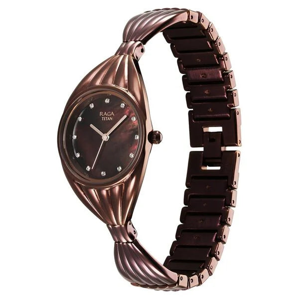 Titan Raga Memoirs Quartz Analog Mother Of Pearl Dial With Brown Metal Strap Watch For Women 95254qm01f - KRISHNA WATCH COMPANY