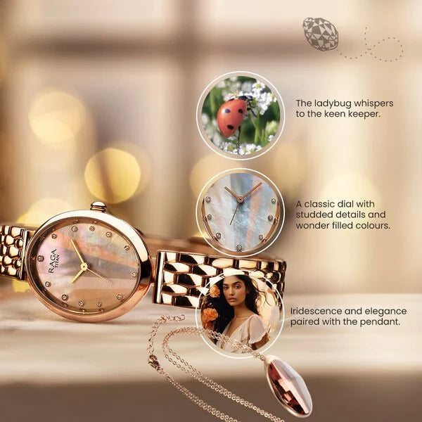 Titan Raga Memoirs Quartz Analog Mother Of Pearl Dial With Rose Gold Metal Strap Watch For Women 95258wm01f - KRISHNA WATCH COMPANY