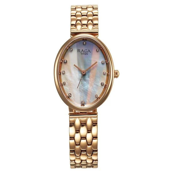 Titan Raga Memoirs Quartz Analog Mother Of Pearl Dial With Rose Gold Metal Strap Watch For Women 95258wm01f - KRISHNA WATCH COMPANY