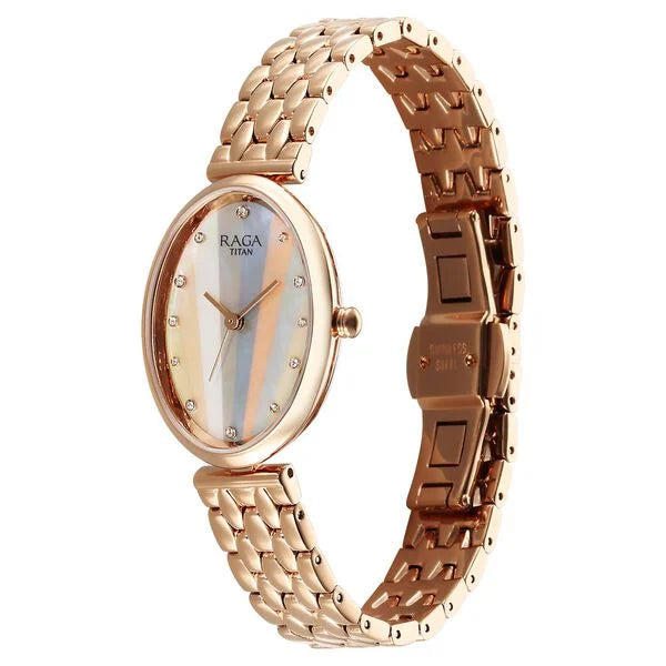 Titan Raga Memoirs Quartz Analog Mother Of Pearl Dial With Rose Gold Metal Strap Watch For Women 95258wm01f - KRISHNA WATCH COMPANY