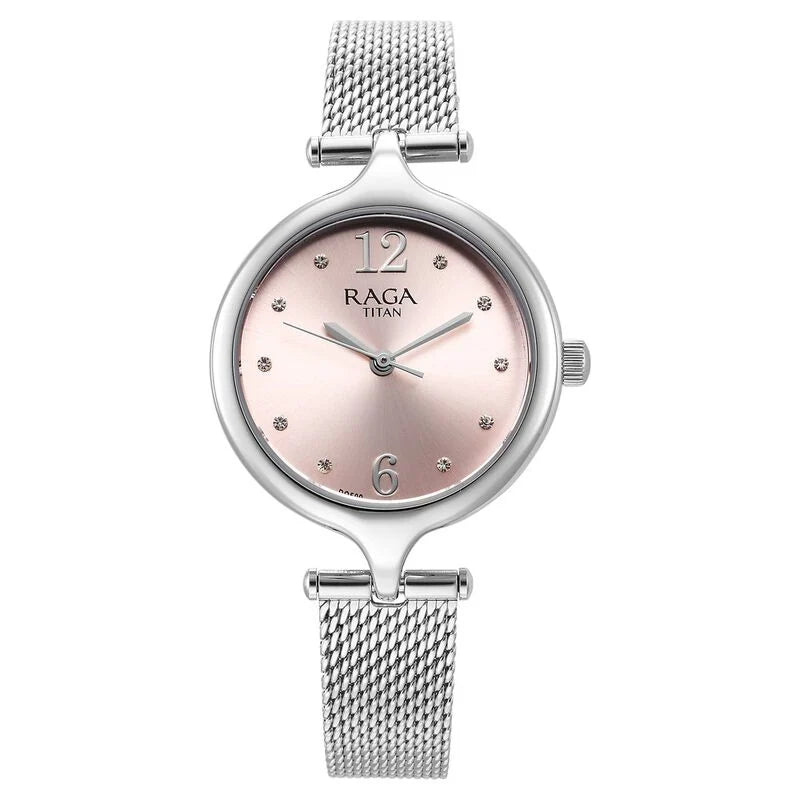 Titan Raga Showstopper Quartz Analog Pink Dial Watch for Women - 95268SM01