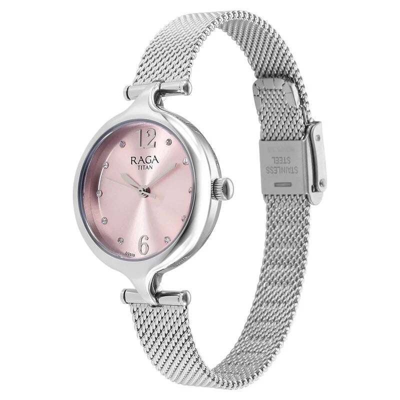 Titan Raga Showstopper Quartz Analog Pink Dial Watch for Women - 95268SM01 - KRISHNA WATCH COMPANY