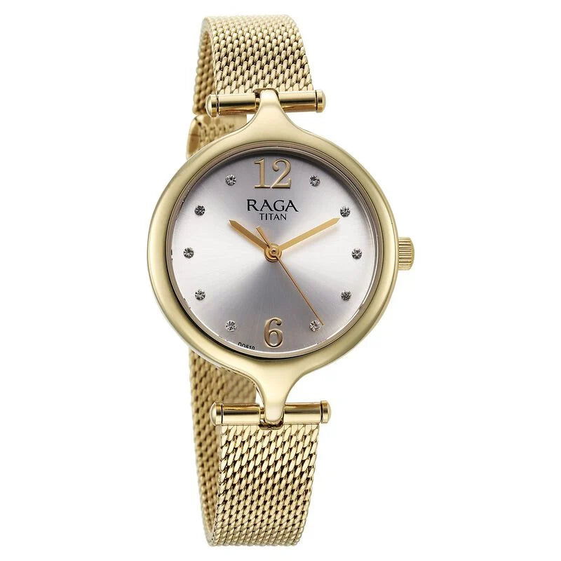 Titan Raga Showstopper Quartz Analog Silver Dial Watch for Women - 95268YM01 - KRISHNA WATCH COMPANY