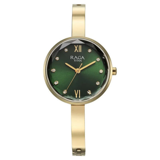 Titan Raga Showstopper Quartz Analog Green Dial Metal Strap Watch for Women - 95271YM01
