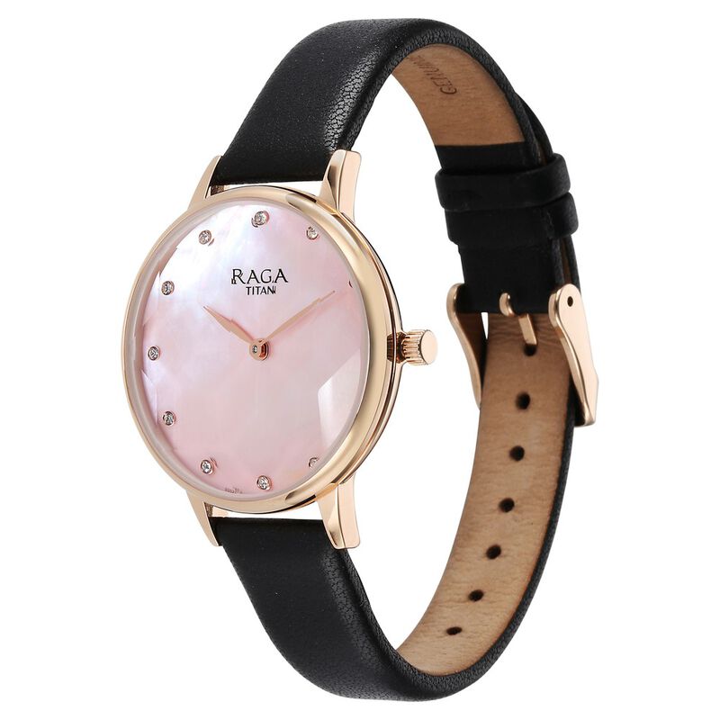 Titan Raga Showstopper Quartz Analog Mother Of Pearl Dial Leather Strap Watch for Women 95274WL01 - KRISHNA WATCH COMPANY