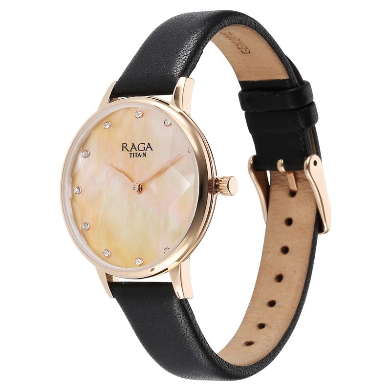 Titan Raga Showstopper Quartz Analog Mother Of Pearl Dial Leather Strap Watch for Women 95274WL02 - KRISHNA WATCH COMPANY