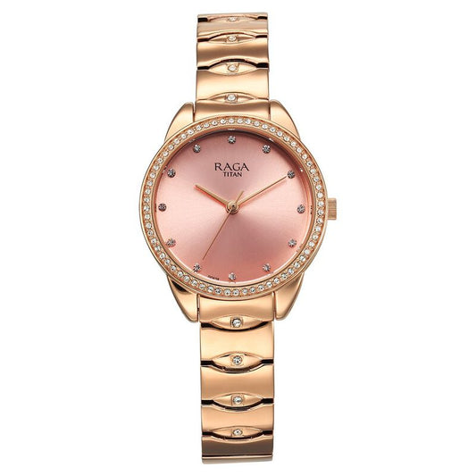 Titan Raga Showstopper Quartz Analog Pink Dial Metal Strap Watch for Women 95281WM01