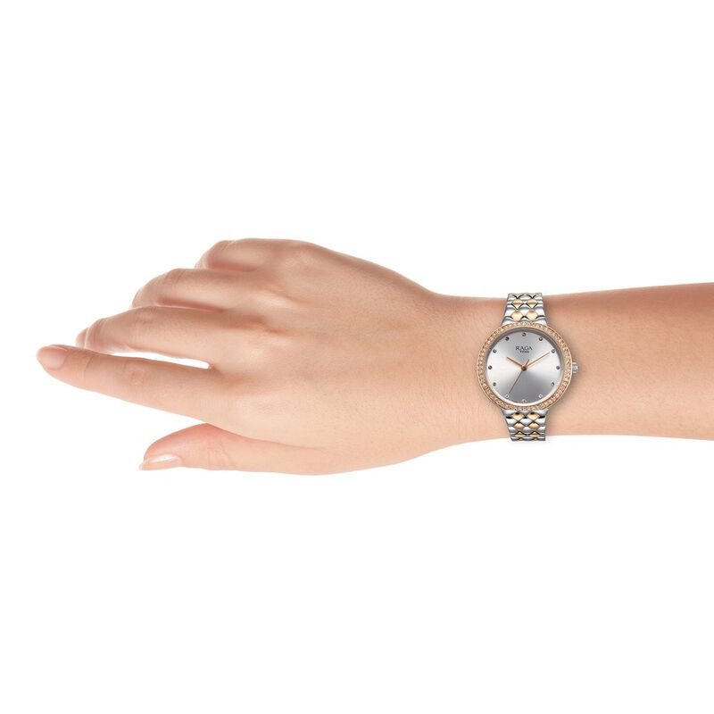 Titan Raga Showstopper Quartz Analog Silver Dial Metal Strap Watch for Women 95282KM01