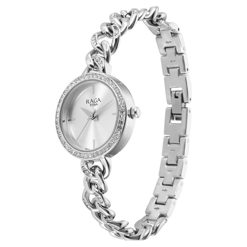 Titan Raga Showstopper Quartz Analog Silver Dial Metal Strap Watch for Women 95288SM01W