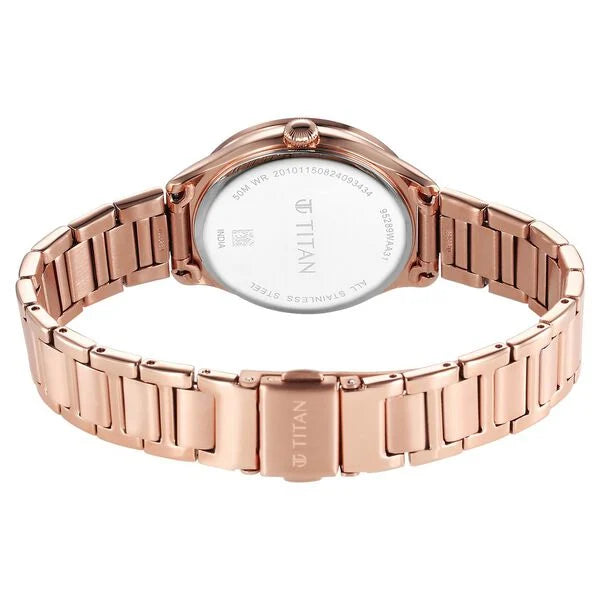 Titan Glamour Quartz Analog with Date Mother Of Pearl Dial Stainless Steel Strap Watch For Women 95289wm01