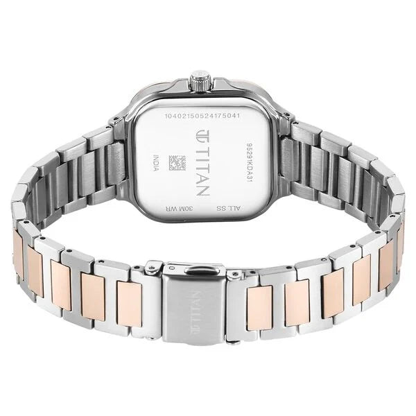 Titan Slim Square Quartz Analog with Date Silver Dial With Two Toned Color Stainless Steel Strap Watch For Women 95291km01 - KRISHNA WATCH COMPANY