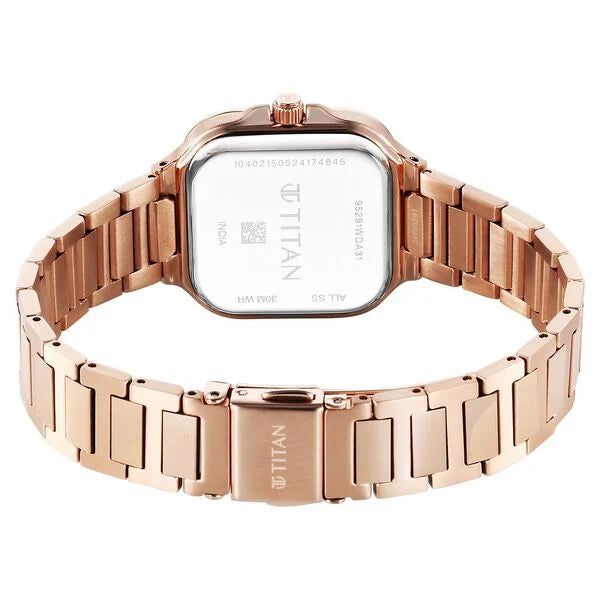 Titan Slim Square Quartz Analog with Date Lavender Dial With Rose Gold Color atch For Women - 95291WM01 - KRISHNA WATCH COMPANY