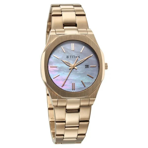 Titan Workday Wonders Quartz Analog with Date Mother Of Pearl Dial Stainless Steel Strap Watch For Women 95295wm01 - KRISHNA WATCH COMPANY