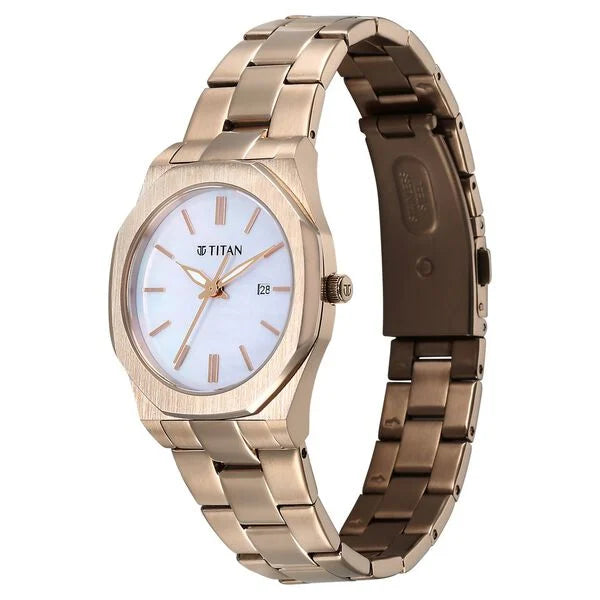Titan Workday Wonders Quartz Analog with Date Mother Of Pearl Dial Stainless Steel Strap Watch For Women 95295wm01 - KRISHNA WATCH COMPANY