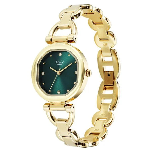 Titan Raga Showstopper Quartz Analog Green Dial Watch For Women - 95301YM01 - KRISHNA WATCH COMPANY