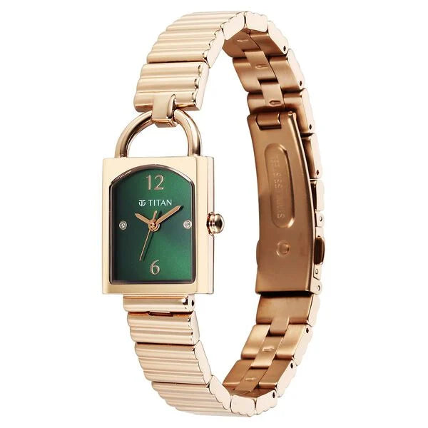 Titan Metro Quartz Analog Green Dial Stainless Steel Strap Watch For Women - 95303WM01 - KRISHNA WATCH COMPANY