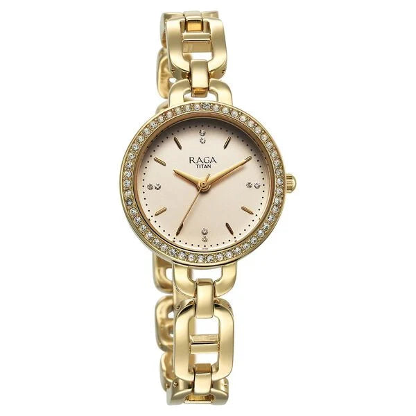 Titan Raga Showstopper Quartz Analog Golden Dial Watch For Women - 95305YM01 - KRISHNA WATCH COMPANY