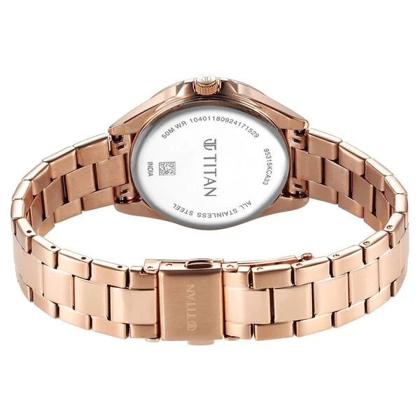 Titan Glamour Quartz Multifunction Green Dial Rose Gold Stainless Steel Strap Watch For Women 95315km03 - KRISHNA WATCH COMPANY