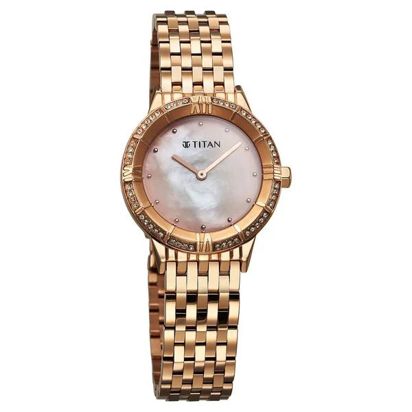 Titan Glamour Quartz Analog Mother Of Pearl Dial Rose Gold Stainless Steel Strap Watch For Women 95316wm01 - KRISHNA WATCH COMPANY