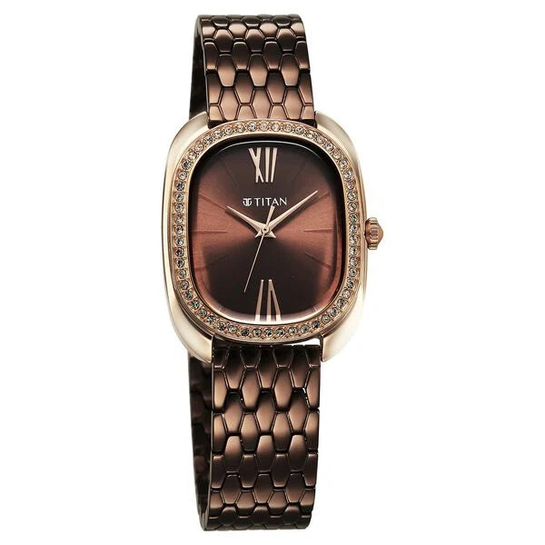 Titan Glamour Quartz Analog Brown Dial Brown Stainless Steel Strap Watch For Women 95317km01 - KRISHNA WATCH COMPANY