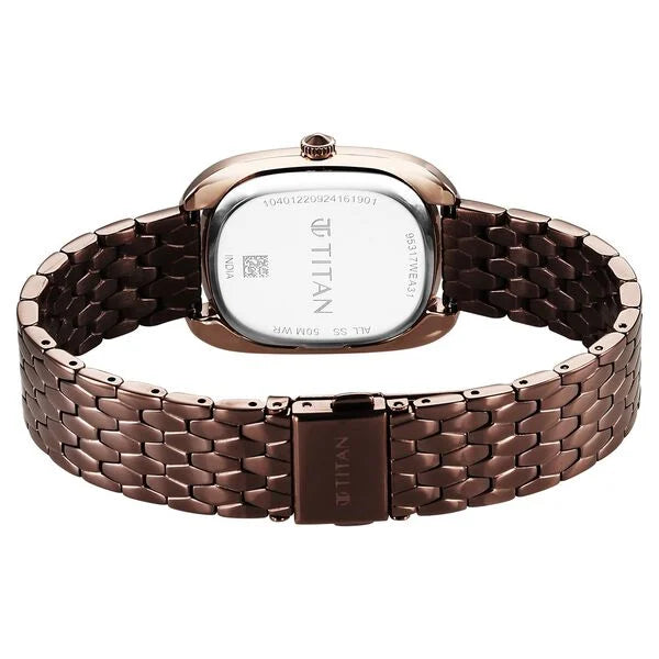 Titan Glamour Quartz Analog Brown Dial Brown Stainless Steel Strap Watch For Women 95317km01 - KRISHNA WATCH COMPANY