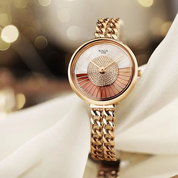 Titan Raga Glimmers Quartz Analog Watch For Women - 95342WM01F - KRISHNA WATCH COMPANY