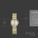 Titan Raga Spotlight Quartz Analog White Dial Golden Metal Strap Watch For Women 95421ym01