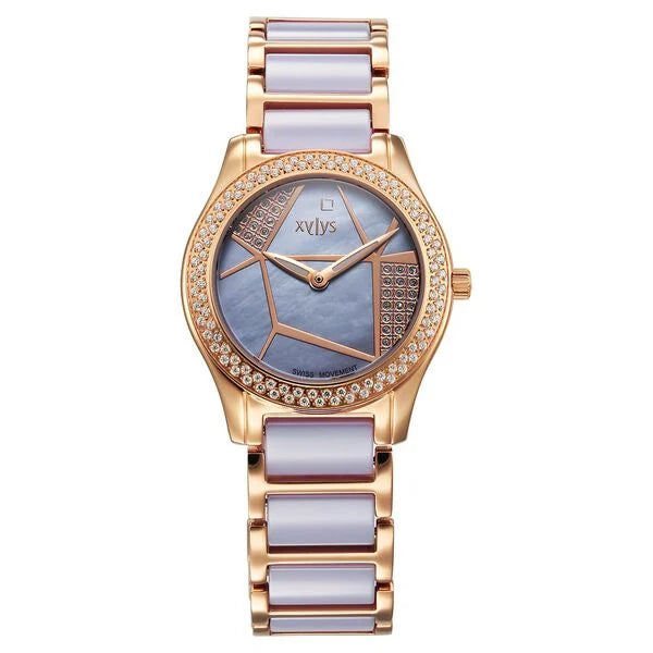 Xylys Swiss Analog Shimmer Swiss Steel & Ceramic Mother of Pearl Lilac Dial Watch for Women 9766wd03e