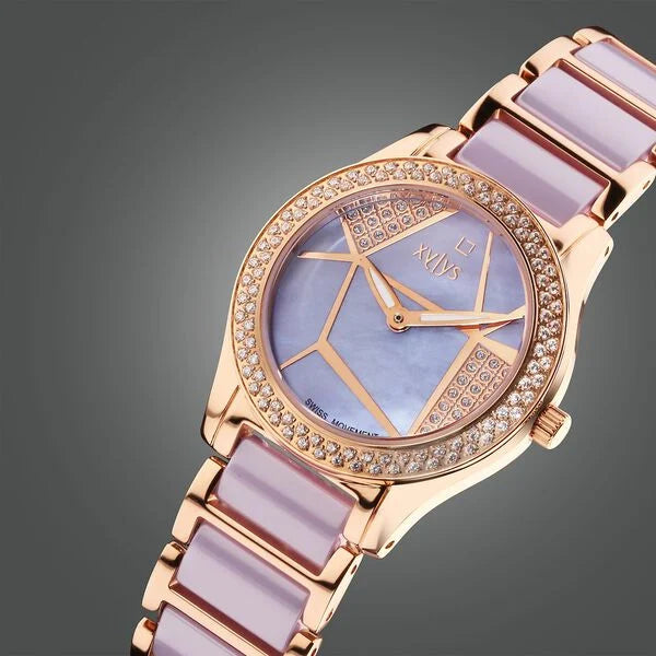 Xylys Swiss Analog Shimmer Swiss Steel & Ceramic Mother of Pearl Lilac Dial Watch for Women 9766wd03e - KRISHNA WATCH COMPANY