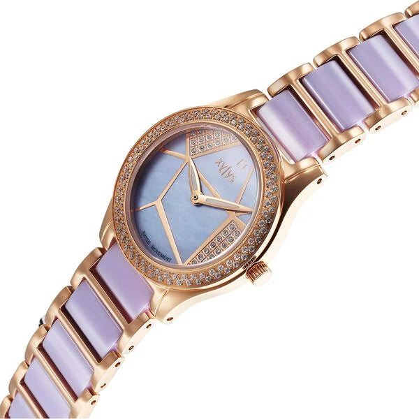 Xylys Swiss Analog Shimmer Swiss Steel & Ceramic Mother of Pearl Lilac Dial Watch for Women 9766wd03e - KRISHNA WATCH COMPANY