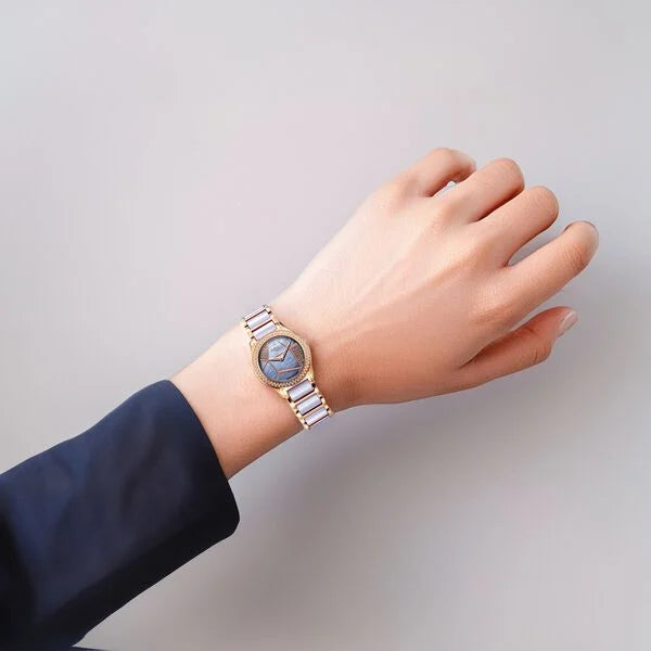 Xylys Swiss Analog Shimmer Swiss Steel & Ceramic Mother of Pearl Lilac Dial Watch for Women 9766wd03e