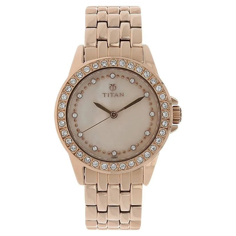 Titan Quartz Analog Champagne Dial Stainless Steel Strap Watch for Women 9798WM01 - KRISHNA WATCH COMPANY