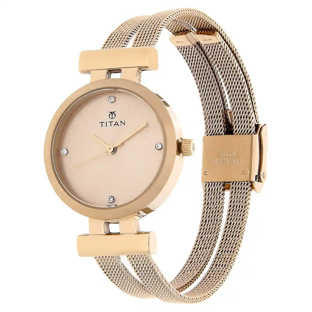 Titan Rose Gold Dial Stainless Steel Strap Watch - 9942WM01 - KRISHNA WATCH COMPANY