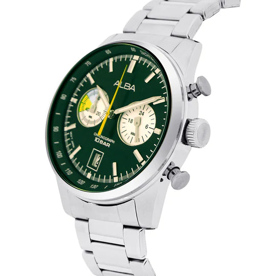 ALBA - Forest Green + White Dial Chronograph Watch - A4B007X1 - KRISHNA WATCH COMPANY