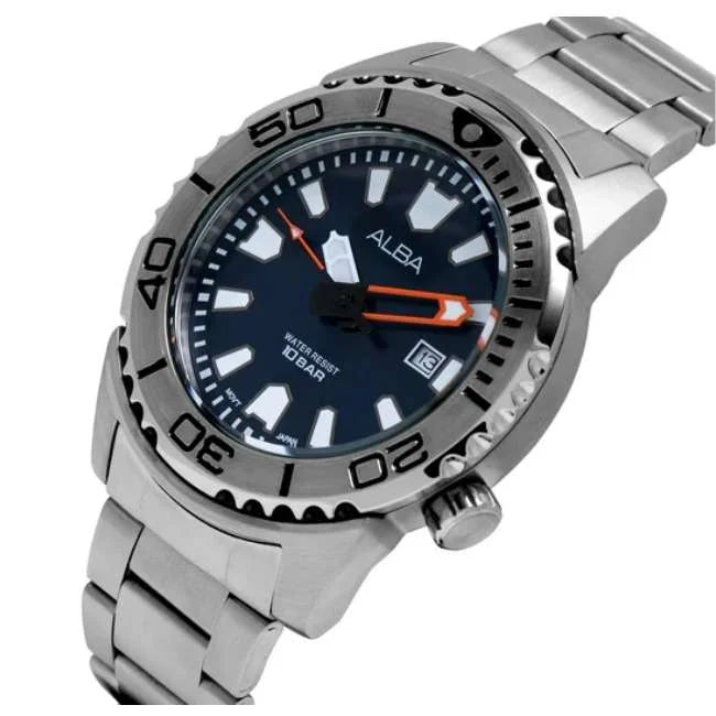 Alba Stainless Steel Analog Blue Dial Silver Strap Men's Watch AG8M07X1 - KRISHNA WATCH COMPANY