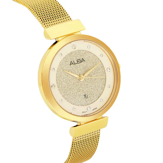 ALBA Silver Shimmer Dial With Gold Straps Ladies Watch AH7CA2X1 - KRISHNA WATCH COMPANY