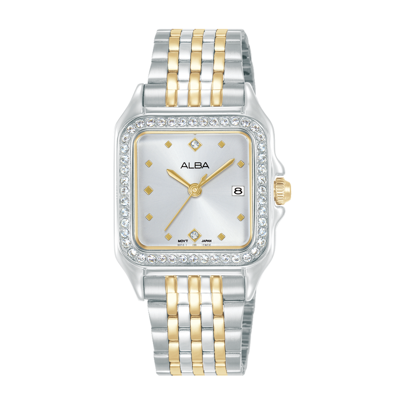 ALBA Crystal Square Silver Dial Analog Women's Watch AH7FE7X1