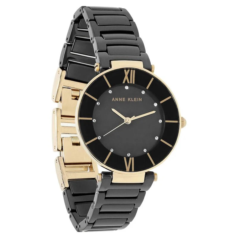 Anne Klein Quartz Analog Black Dial Ceramic Strap Watch for Women NEAK3266BKRGW / NCAK3266BKRG - KRISHNA WATCH COMPANY
